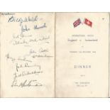 Football England v Switzerland 2. 12. 1948 multi signed Dinner menu taken from Billy Wrights own