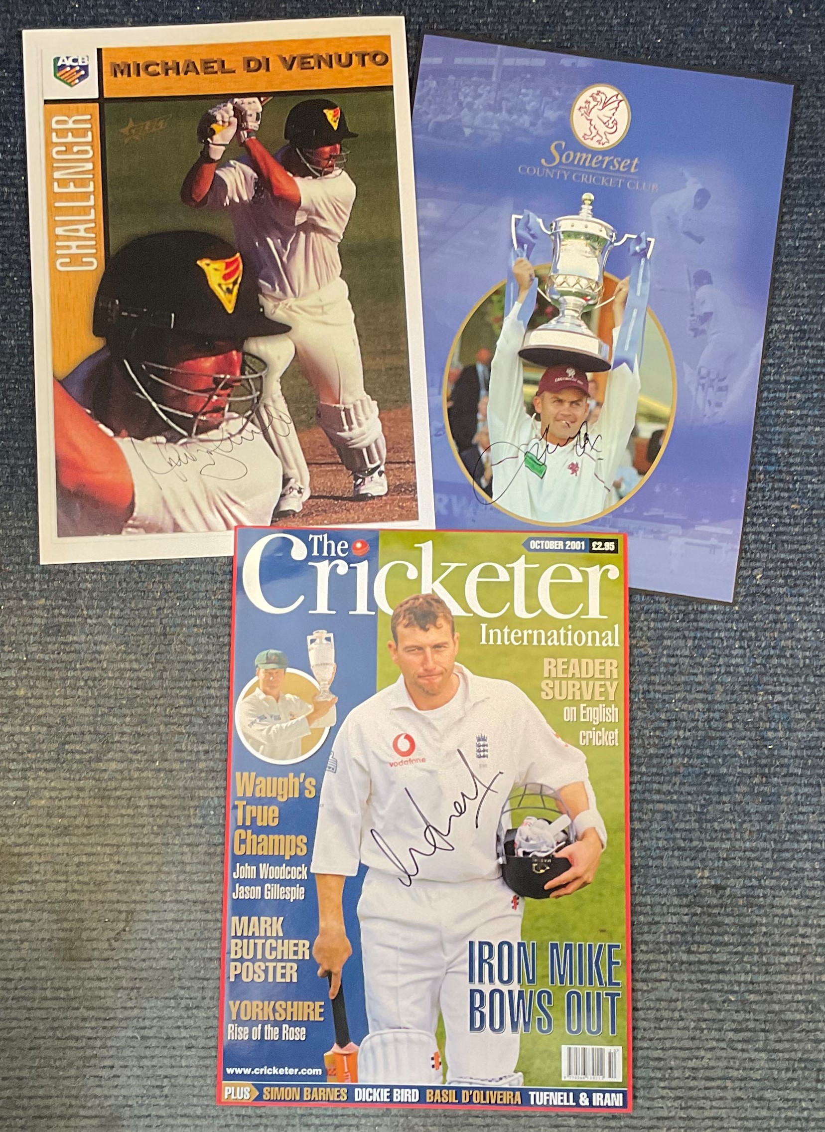 Cricket Collection 3 signed magazine covers by Mike Atherton, Michael Di Venuto and Jamie Cox.
