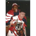 Football Andy Linighan signed 12x8 colour photo pictured celebrating with the FA Cup during his time