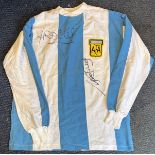 Football Ossie Ardiles and Rick Villa signed Argentina retro home shirt. Good condition. All
