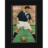 Lawrie Reilly signed 14x11 mounted colour magazine photo pictured in action for Scotland. Lawrence