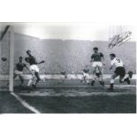 Bobby Smith signed 12x8 black and white photo pictured in goalscoring action for Tottenham