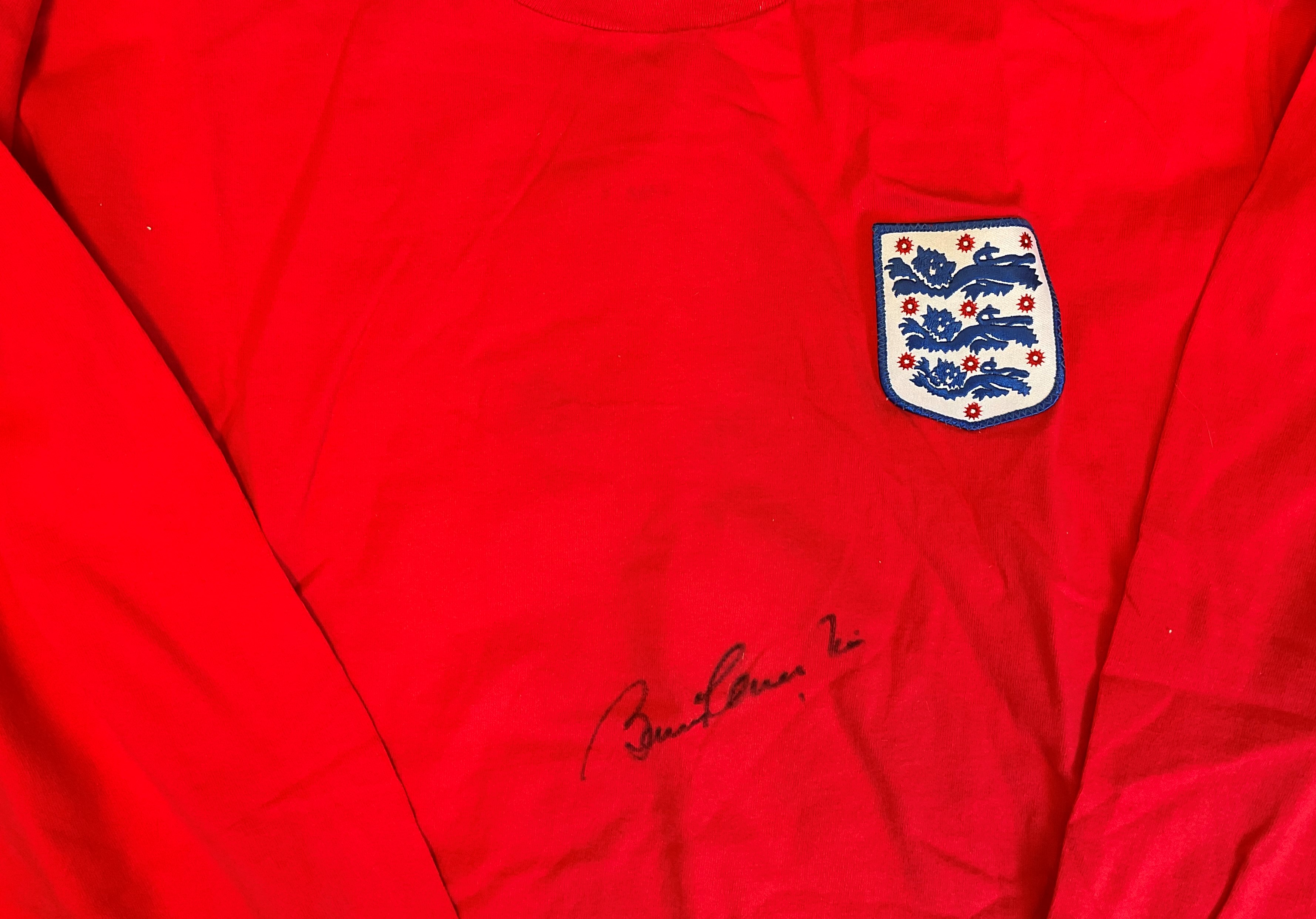 Football Bobby Charlton signed England 1966 retro shirt. Good condition. All autographs come with - Image 2 of 2
