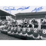 Autographed Man United 8 X 6 Photo - B/W, Depicting A Row Of Man United Players Posing For A Group