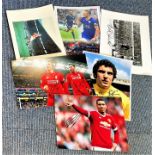 Football collection 6 signed assorted photos some great signatures includes Peter Shilton, Denis
