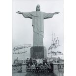 Autographed England 12 X 8 Photo - B/W, Depicting Players Posing For Photographers In Front Of The