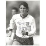 Football Gary Lineker signed 8x6 black and white photo pictured in action for England. Good