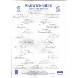 Cricket Warwickshire CCC multi signed team sheet signature includes great names such as Brian