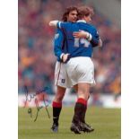 Autographed Marco Negri 8 X 6 Photo - Col, Depicting The Rangers Striker And Team Mate Brian Laudrup