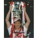 Football John Jensen signed 10x8 colour photo pictured lifting the FA Cup while playing for Arsenal.