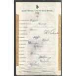 Cricket South Africa tour of Great Britain 1960 vintage official multi signed tour sheet 16