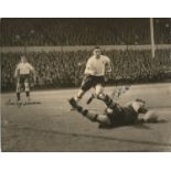 Terry Medwin and Bobby Smith signed 10x8 original black and white photo pictured in action for