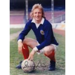 Autographed Denis Law 8 X 6 Photo - Col, Depicting The Scotland Centre-Forward Striking A