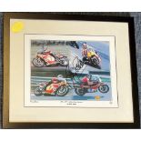 Motor Cycling Barry Sheene signed 20x17 mounted and framed colour montage photo picturing 1976/77