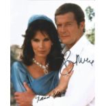 Roger Moore and Maud Adams signed 10x8 James Bond colour photo. Good condition. All autographs