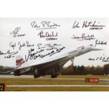 Concorde multi signed. 8x12 inch photo signed by the following ELEVEN Concorde pilots , Assistant