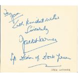 Jack Warner signed 6x5 album page taken from broadcaster Jan Leeming own personal collection