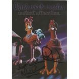 Nick Park and Peter Lord signed Chicken Run greetings card. Chicken Run is a 2000 stop-motion