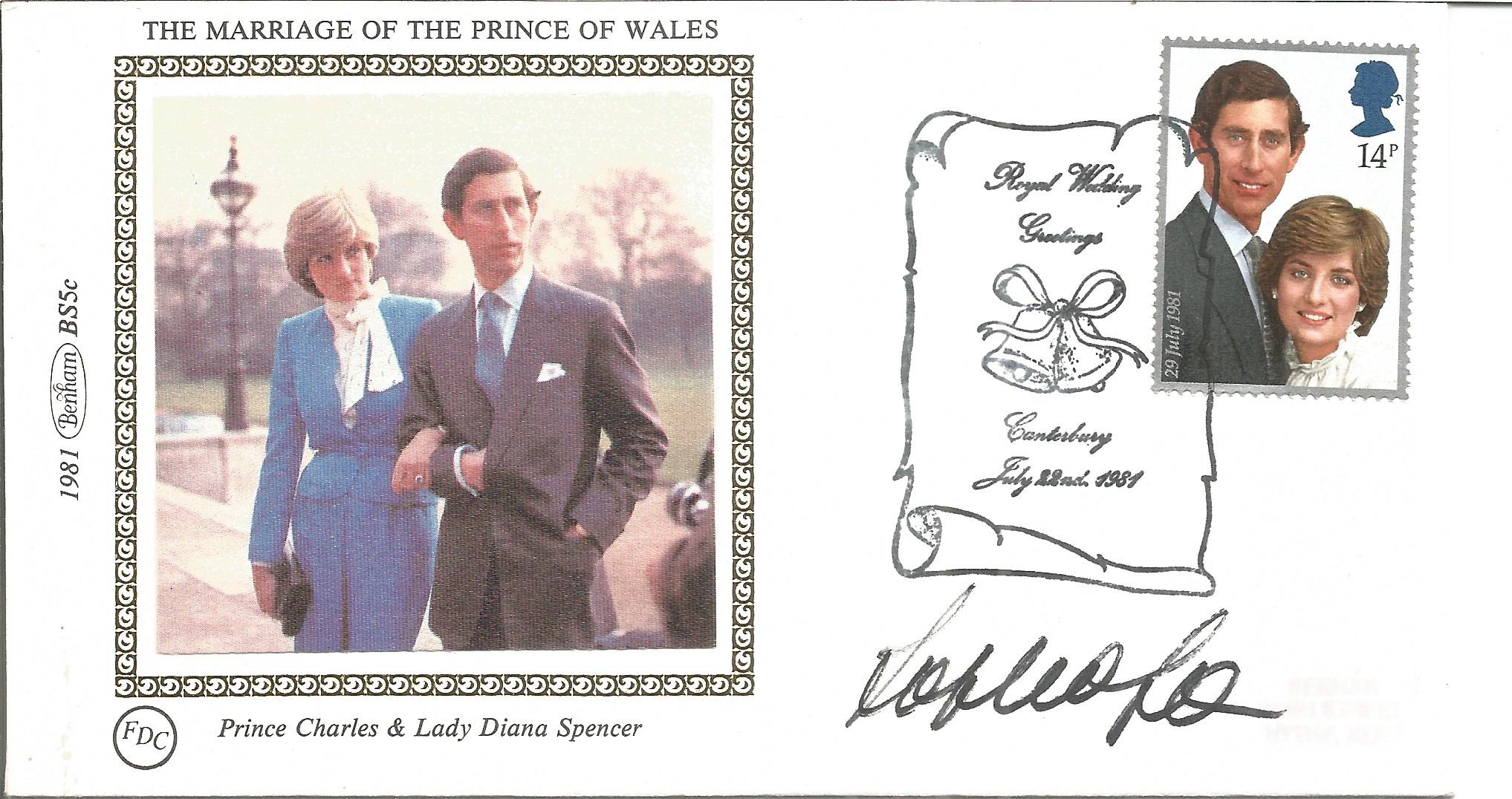 Actress Sophia Loren signed Benham small Silk FDC celebrating the marriage of the Prince of Wales.