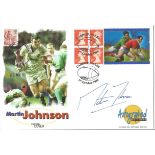 Rugby Martin Johnson signed Rugby Stamp booklet 1999 FDC, celebrates the achievements of Martin