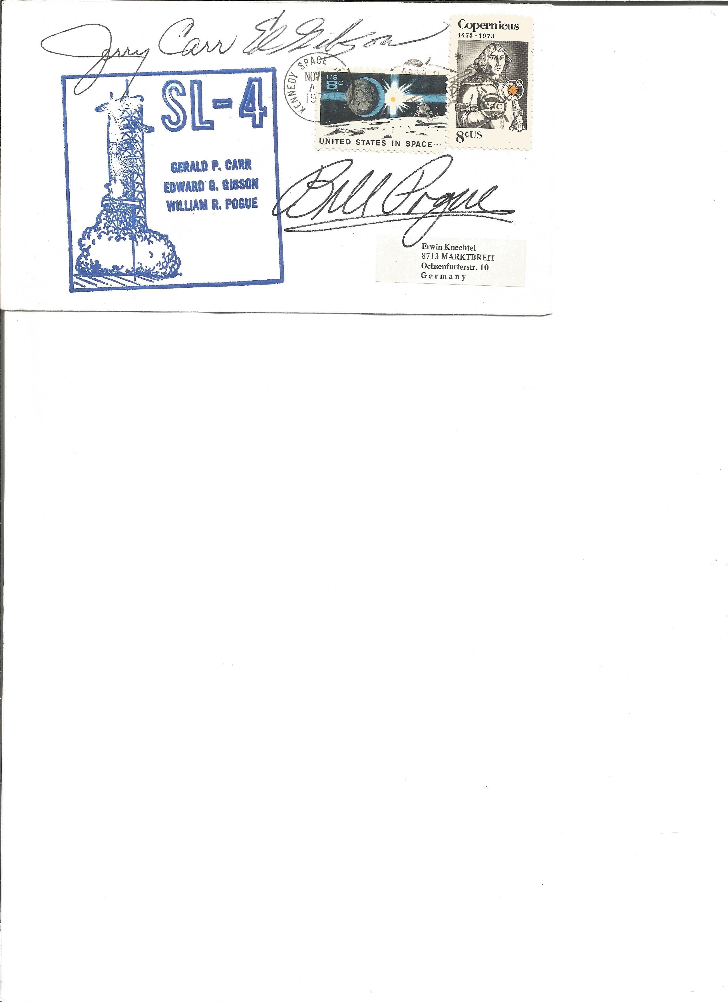 Skylab crew signed US SL4 launch cover signed by Jerry Carr and Ed Gibson with AUTOPEN signature