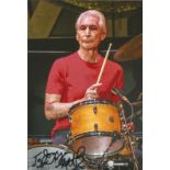 Charlie Watts signed and dedicated 10x8 colour image. Charlie is well known for his part in the band