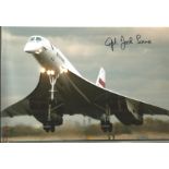 Concorde captain Jock Lowe signed 10 x 8 inch colour photo of Concorde landing. Good condition.
