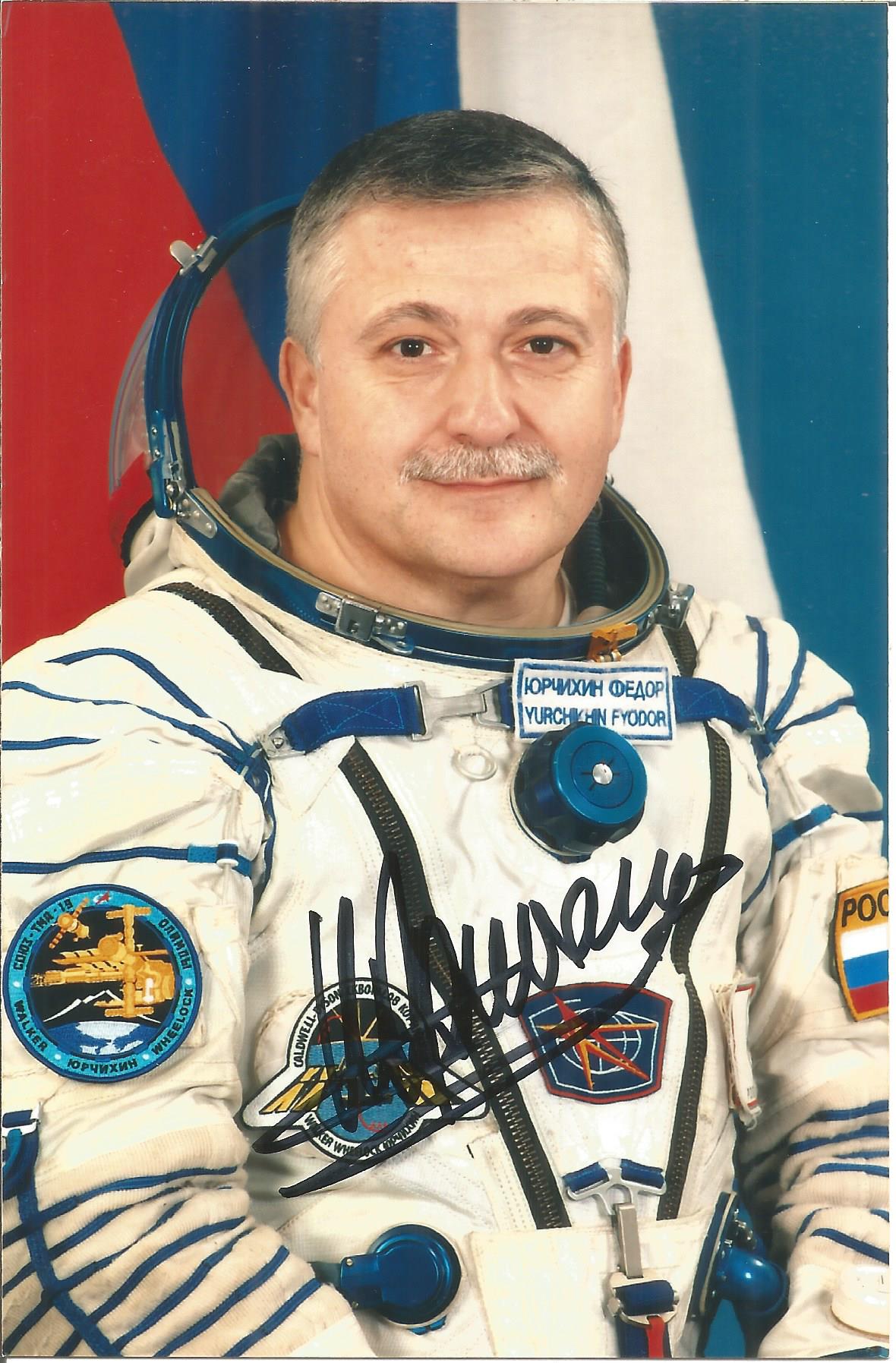 F. Yurchikhin Russian Soyuz Cosmonaut signed 6 x 4 colour photo. Good condition. All autographs come