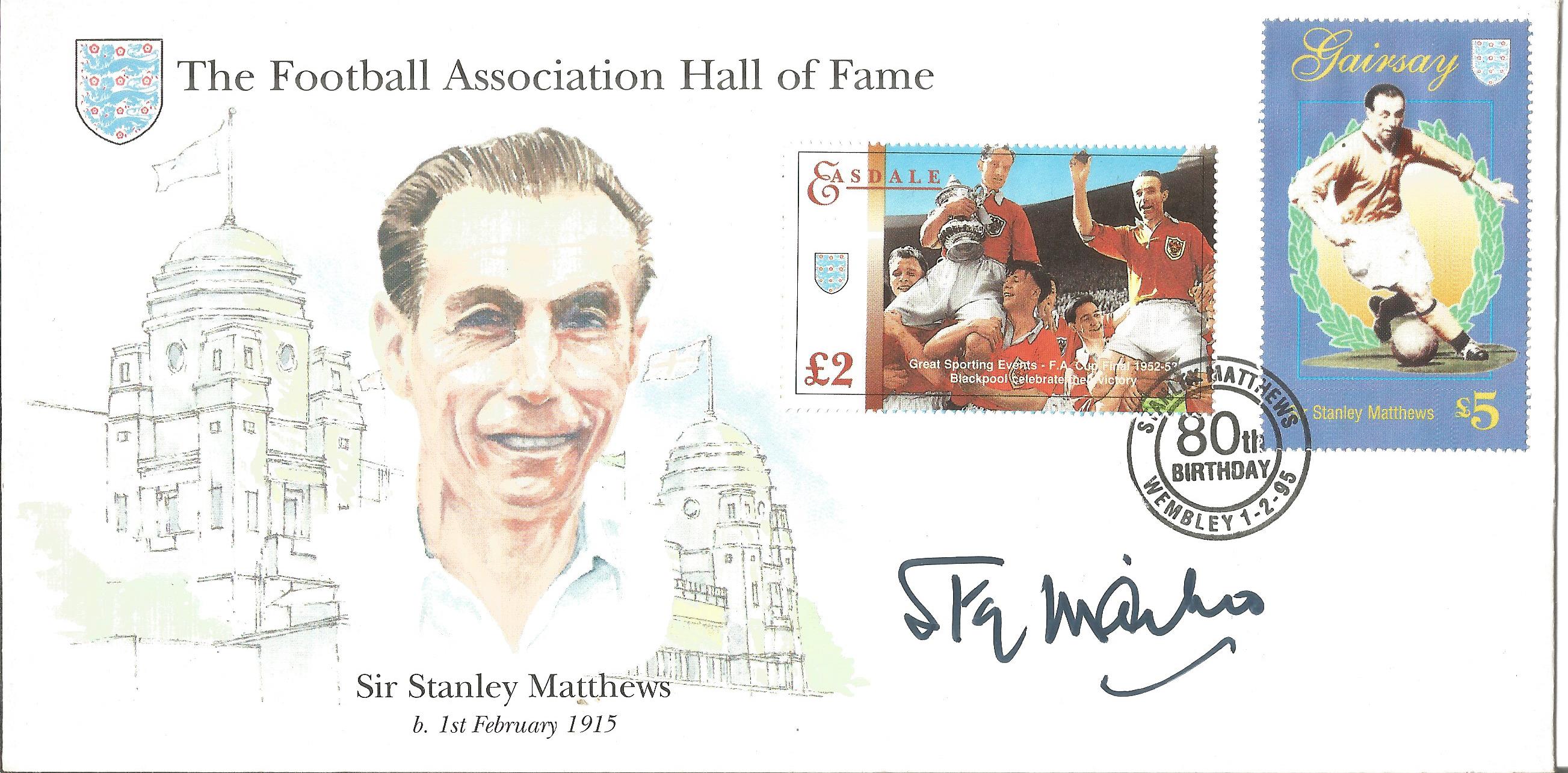 Sir Stanley Mathews signed cover dated 1st February 1995 to celebrate his 80th Birthday. Good