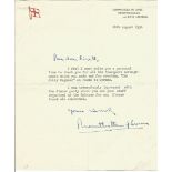 Mountbatten of Burma TLS dated 28/8/54. Good condition. All autographs come with a Certificate of