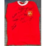 Football Manchester United 1963 Wembley multi signed retro shirt signed by 10 Old Trafford Legends