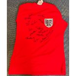 Football England 1966 World Cup Squad multi signed Replica shirt 16 signatures includes Gerry Byrne,
