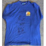 Football Manchester United multi signed 1968 Wembley retro shirt 7 signatures includes Nobby Stiles,