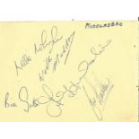 Middlesbrough signed album page from the 1950's. 5 signatures. Good condition. All autographs come