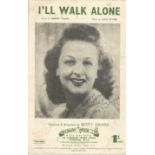 Betty Driver (1920-2011) Singer / Corrie Actress Signed Vintage I'll Walk Alone Sheet Music. Good