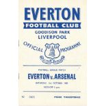 Football vintage programme Everton v Arsenal League Division One 3rd October 1959. Good condition.