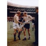 Autographed DENIS LAW 12 x 8 photo - Col, depicting Law and his Man United team mate Bobby