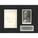 Sir Henry Irving signature piece, mounted alongside vintage photo and plaque. Approx overall size