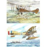 A Collection of 6 Postcards Featuring Aeroplanes of the Great War, Biplanes Include Lloyd C1,