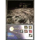 Apollo 14 Moonwalker Dr Ed Mitchell signed 12 x 12 inch b/w space book page showing Ed on the moon