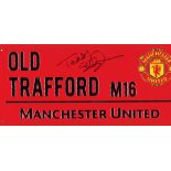 Teddy Sheringham signed Old Trafford M16 Manchester United commemorative metal sign. Good condition.
