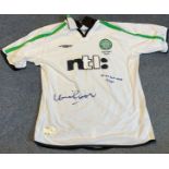 Steve Guppy signed Celtic shirt 2000/1 treble winner includes one other signature. Good condition.