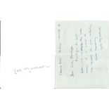 Iris Murdoch signed 5x4 white card and ALS. Dame Jean Iris Murdoch DBE (15 July 1919 - 8 February