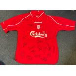 Liverpool 2000/1 multi signed replica shirt includes 16 signatures such as Gary McAllister,