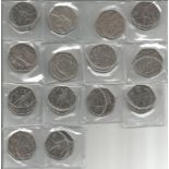 Collection of 14 Commemorative Fifty Pence Pieces Including Beatrix Potter, Squirrel Nutkin, Mrs