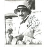 David Suchet signed 10x8 black and white photo pictured in his role as Poirot dedicated. Good