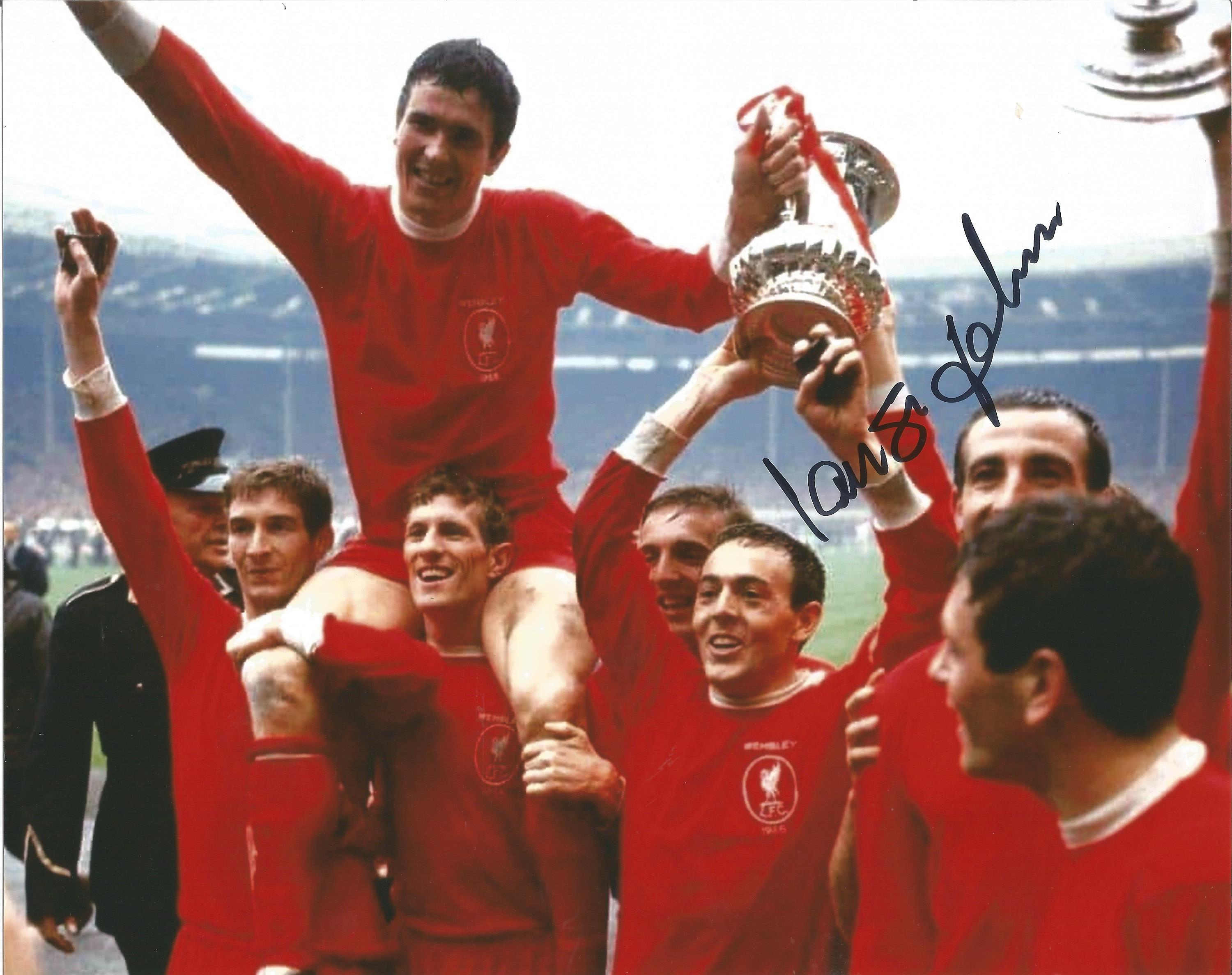 Football, Ian St John 10x8 signed colour photograph taken as he celebrates with his Liverpool team