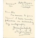 Hugh Richard Heathcote Gascoyne-Cecil hand written note 1930. 1st Baron Quickswood PC (14 October