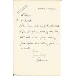 Sir Horatio Gilbert George Parker, 1st Baronet PC signed hand written letter 1932. Known as