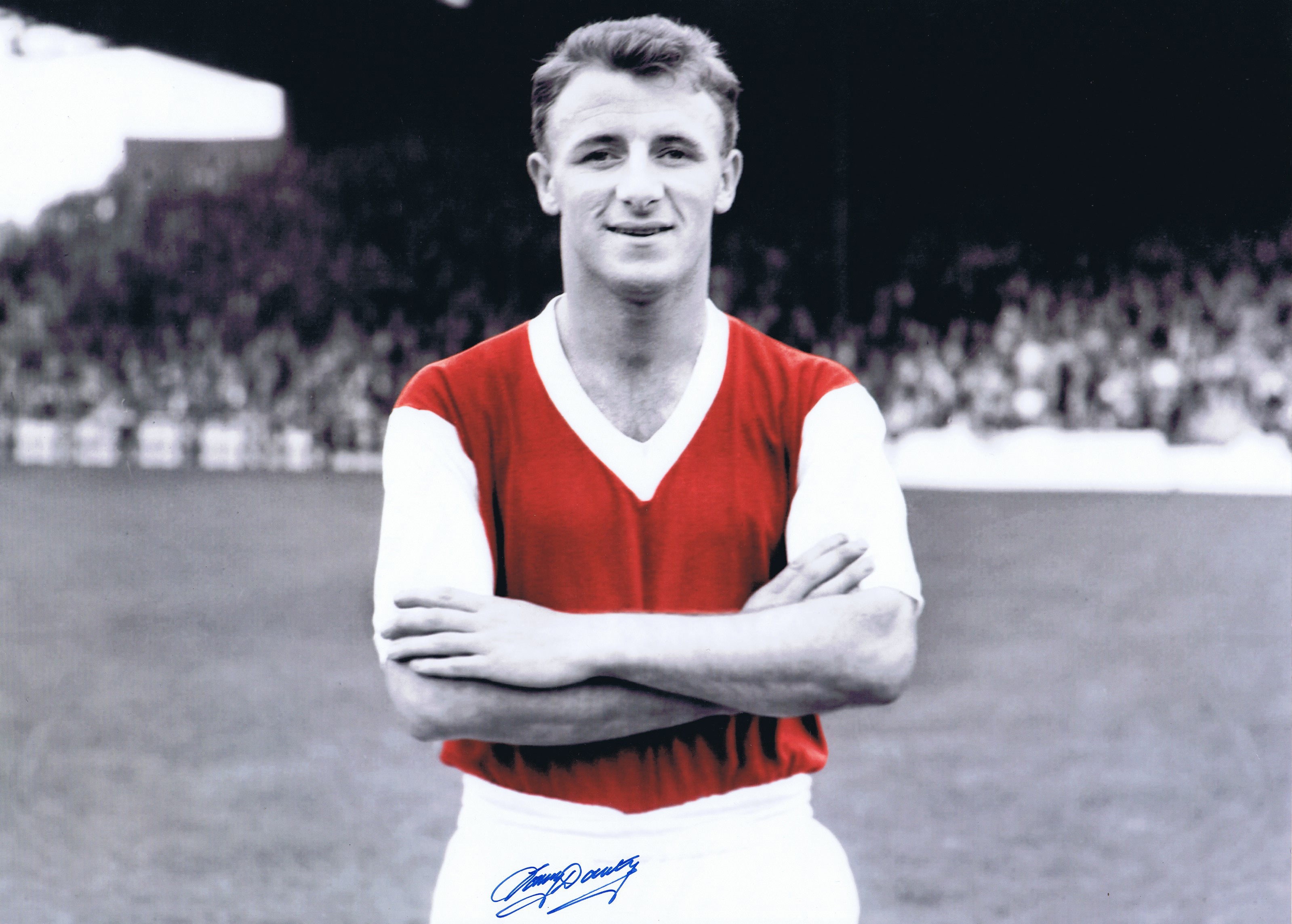 Tommy Docherty 1958: Autographed 16 X 12 Photo, Depicting Arsenal Right-Half Tommy Docherty Posing